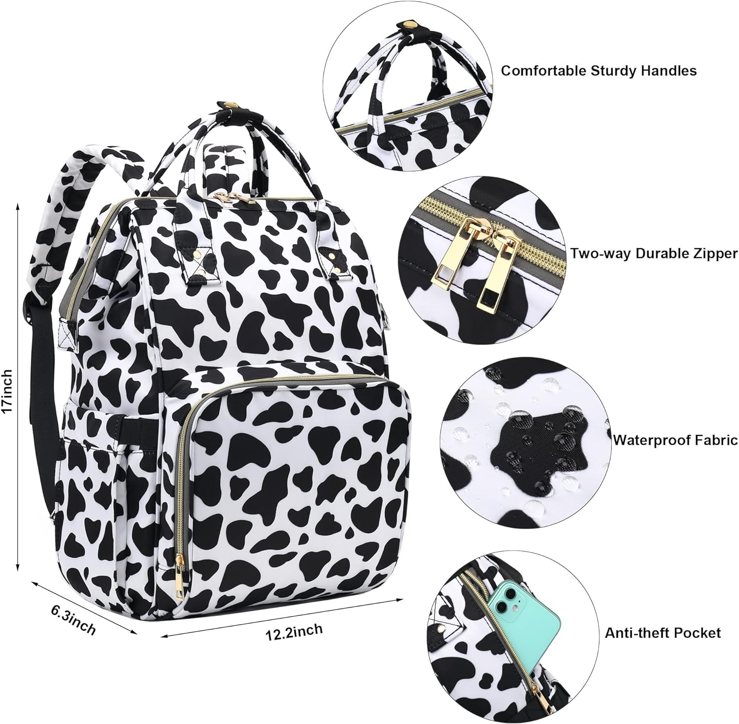 Cow Print Laptop Backpack for Women's Girls, College Backpacks.