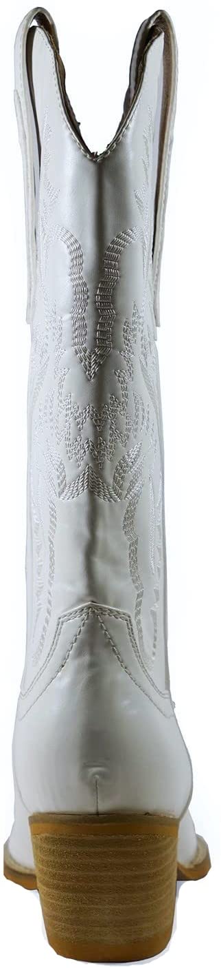 Women Knee High Western Style Stacked Heel Boots