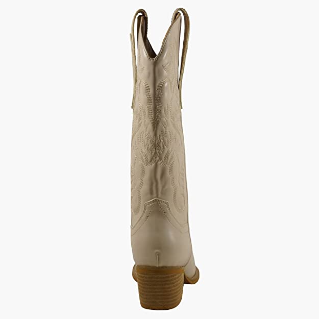Women Knee High Western Style Stacked Heel Boots