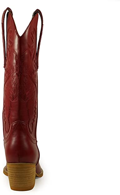 Women Knee High Western Style Stacked Heel Boots