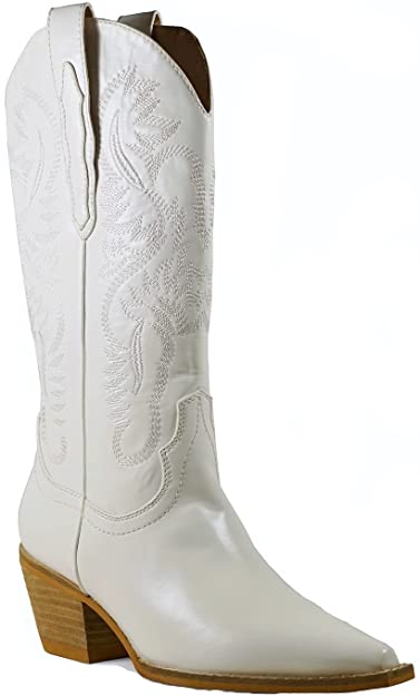 Women Knee High Western Style Stacked Heel Boots