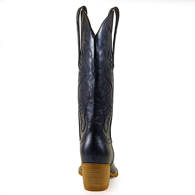 Women Knee High Western Style Stacked Heel Boots