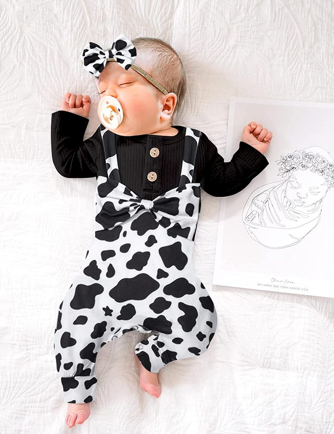 Baby Girl Clothes Long Sleeve Jumpsuit Cow Print Romper