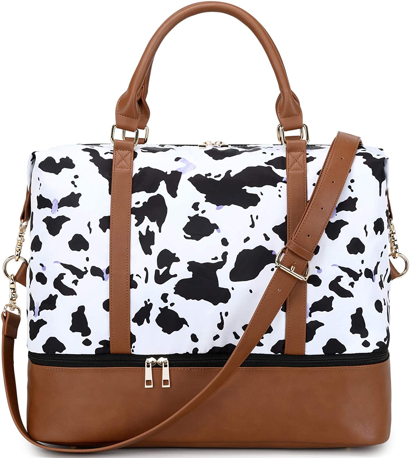 Women Cow Print Travel Tote Overnight Weekender Carry On Bag