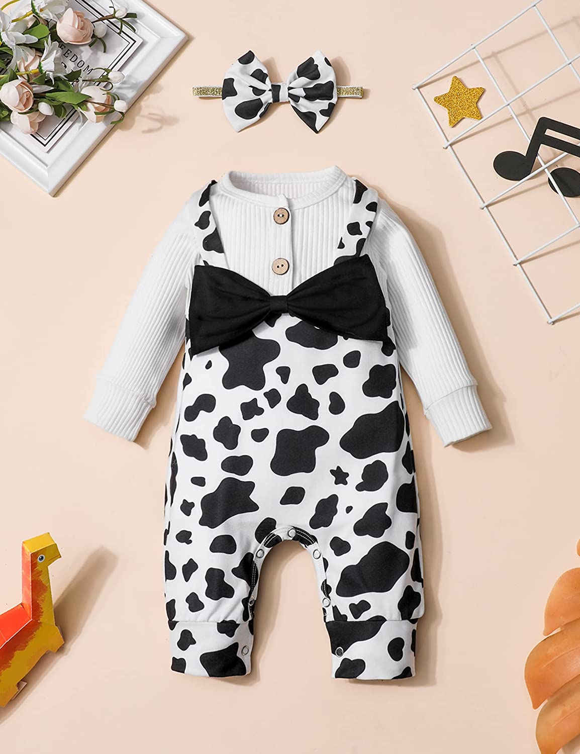 Baby Girl Clothes Long Sleeve Jumpsuit Cow Print Romper