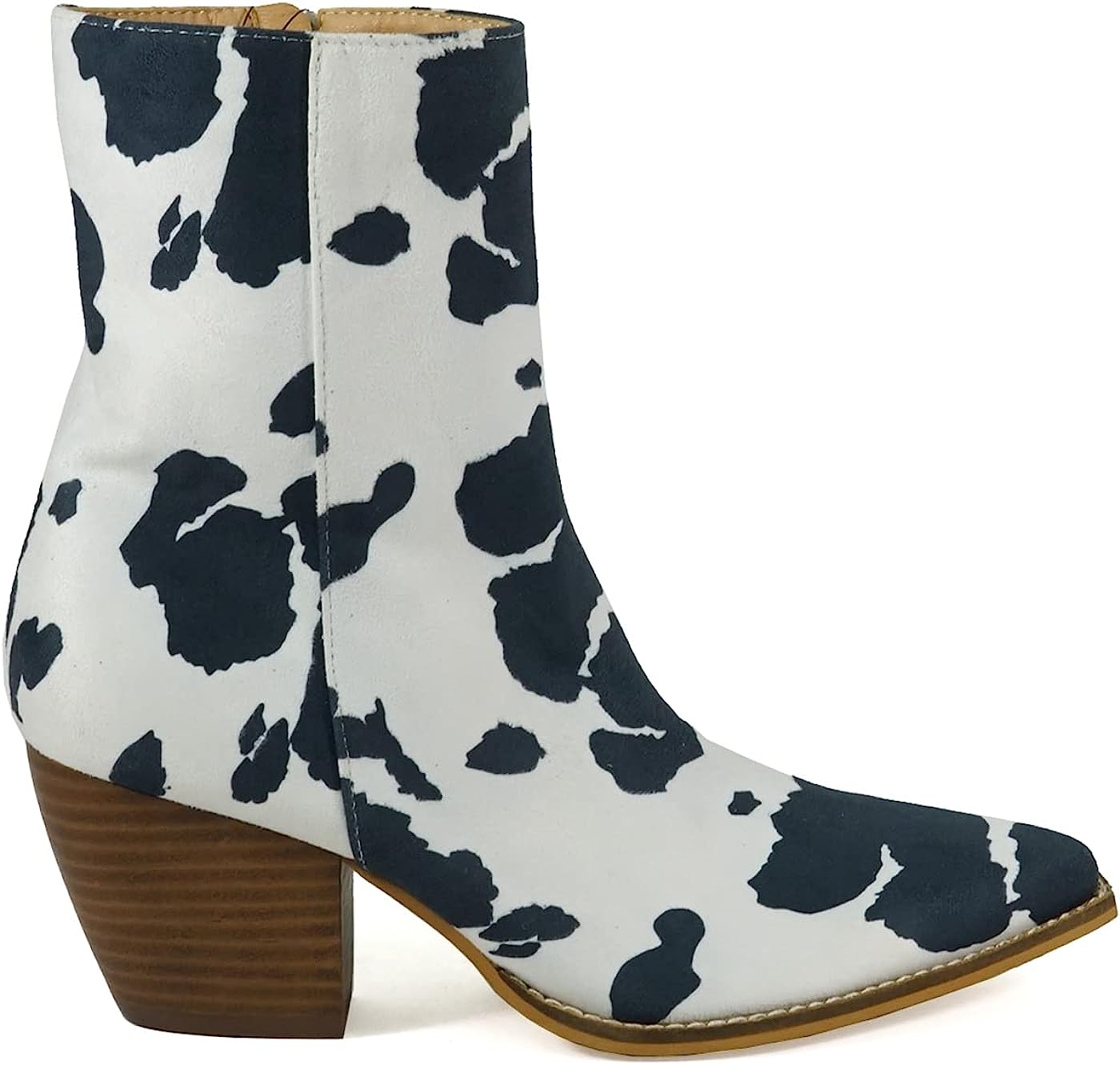 Women's Mid-Calf Embroidery Snip Toe Stacked Cow Print