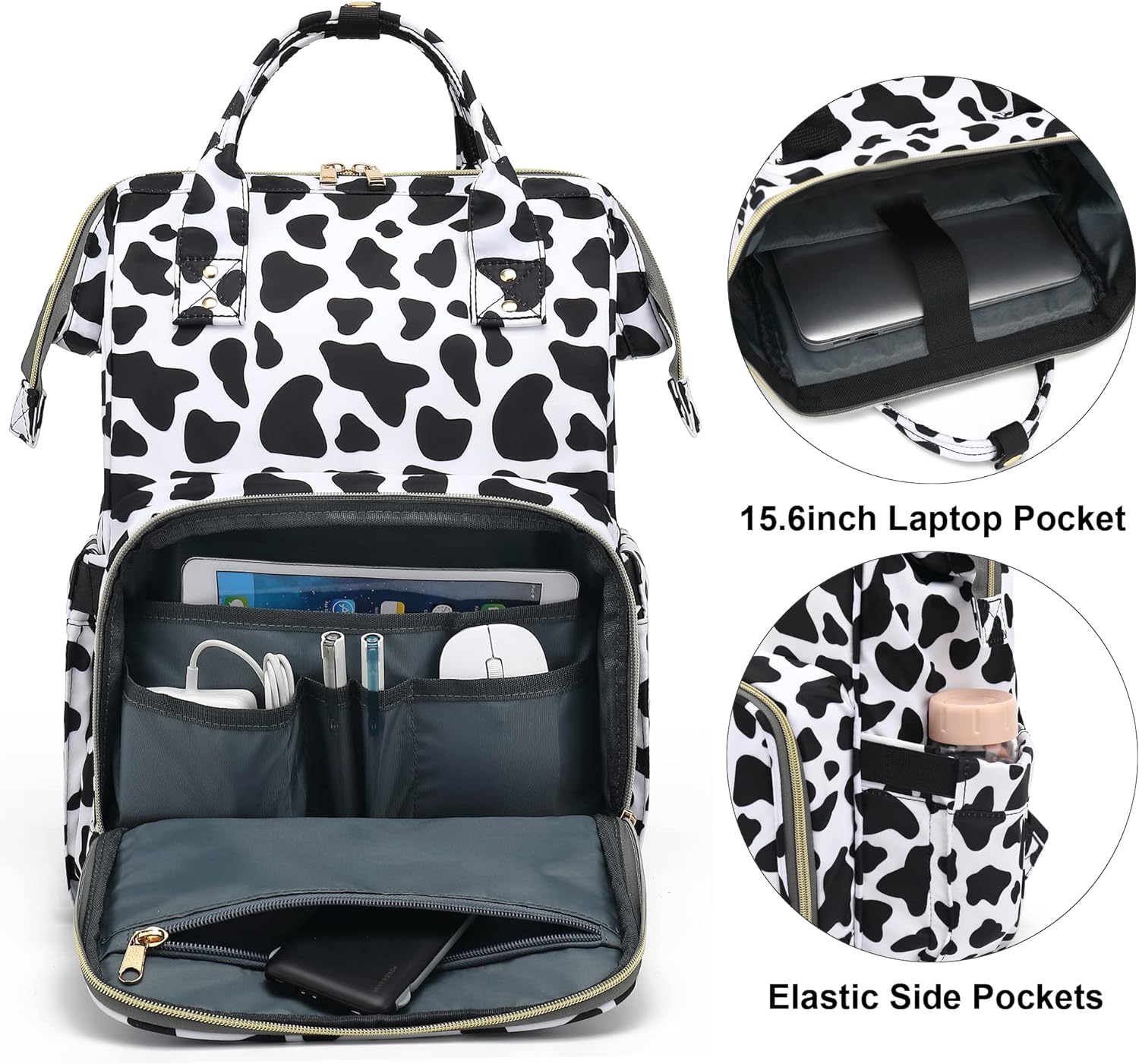 Cow Print Laptop Backpack for Women's Girls, College Backpacks.