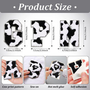 36 Pcs Self Adhesive Chenille Letter Patch Cow Print Letters