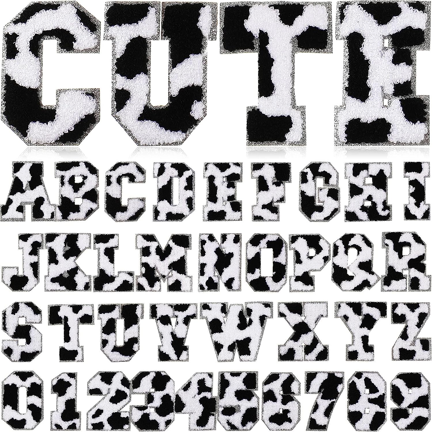 36 Pcs Self Adhesive Chenille Letter Patch Cow Print Letters
