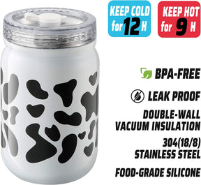 Cow print Cup with Straw and Lid, Iced Coffee Travel Mug 14oz
