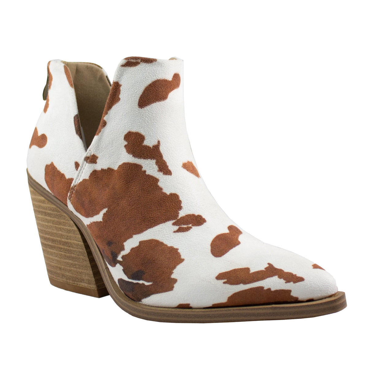 V Cut Cow print Booties Stacked heel Cowgirl Boots