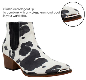 Cow Print Booties White Black Western Boots