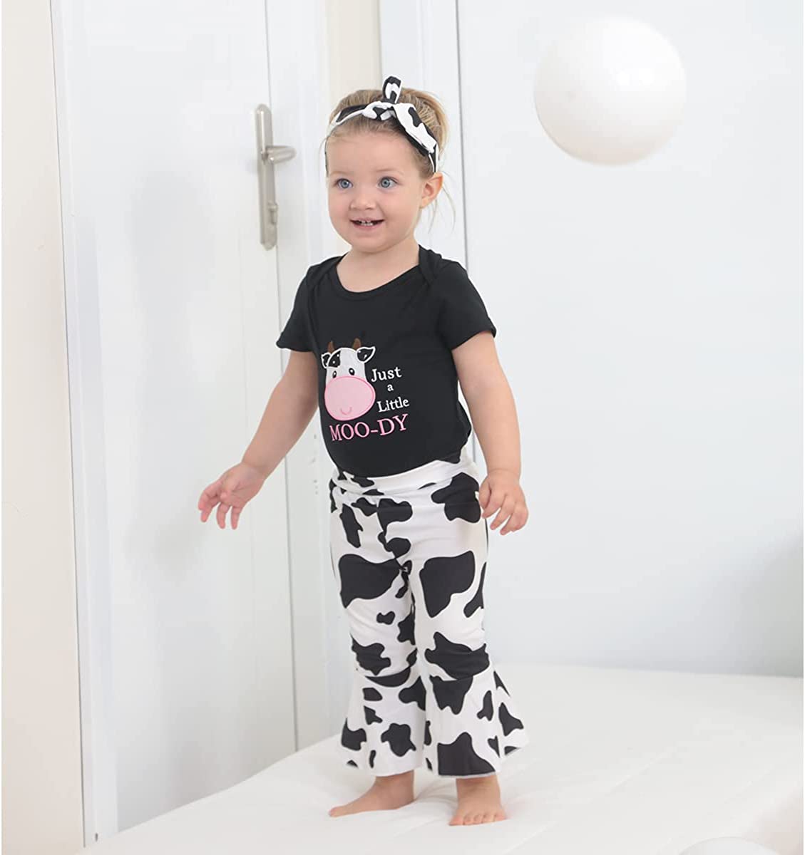Baby Girl Cow Print Outfit Infant Cow Clothes for Girls Baby Bell Bottom Outfit
