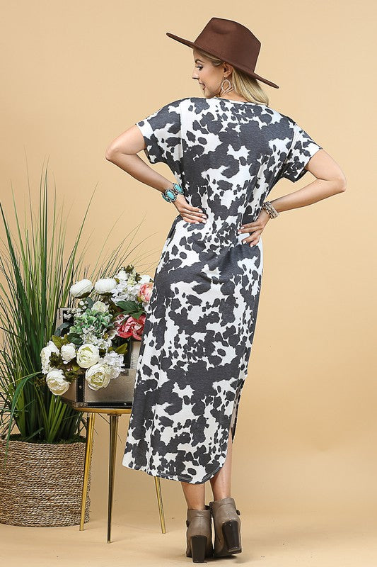 Cow Print Relaxed Maxi Dress Western Black and Brown
