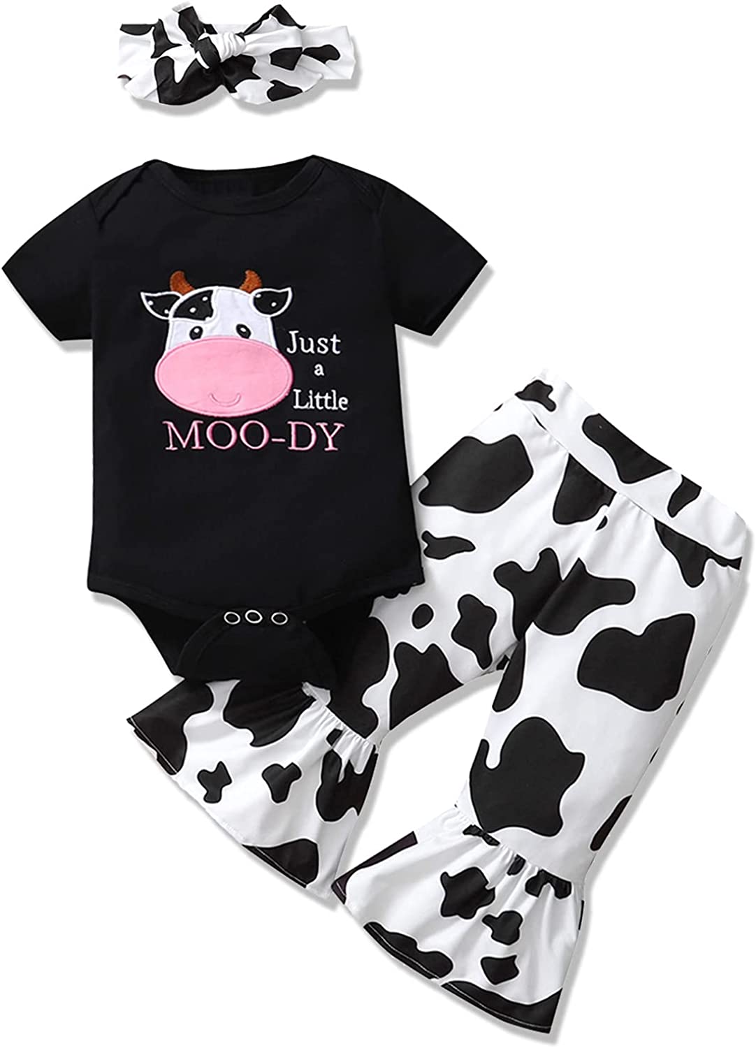 Baby Girl Cow Print Outfit Infant Cow Clothes for Girls Baby Bell Bottom Outfit