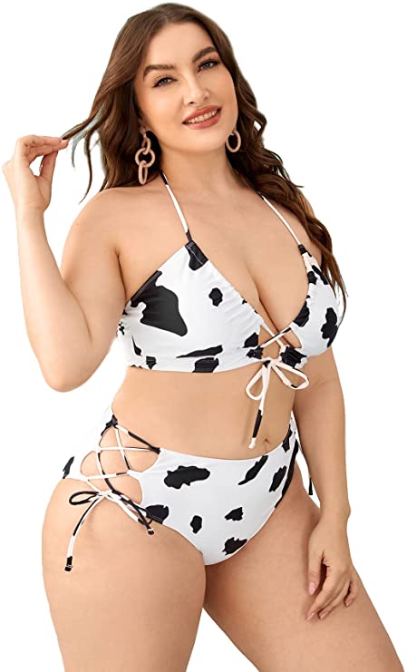 Women's Plus Size Cow Print 2 Piece Swimsuit