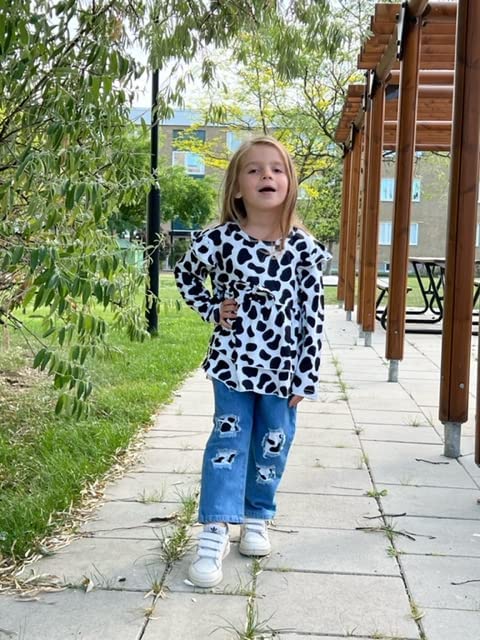 Fall Toddler Girl Jeans Outfits, Cow Top Denim Pants 2Pcs