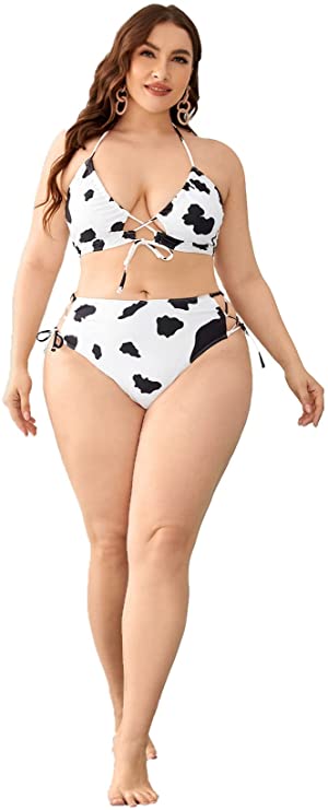 Women's Plus Size Cow Print 2 Piece Swimsuit
