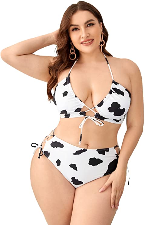 Women's Plus Size Cow Print 2 Piece Swimsuit