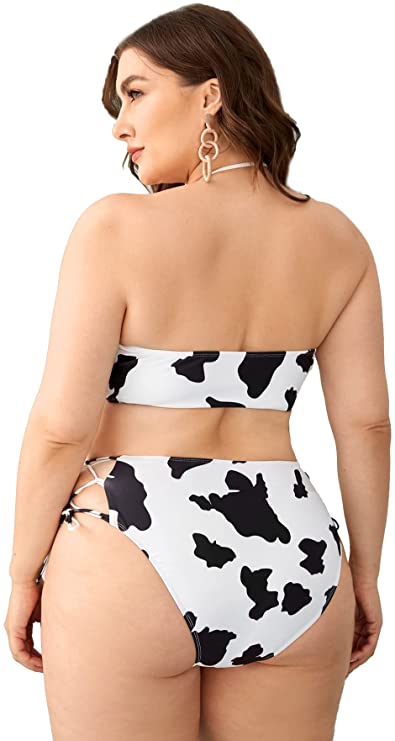 Women's Plus Size Cow Print 2 Piece Swimsuit