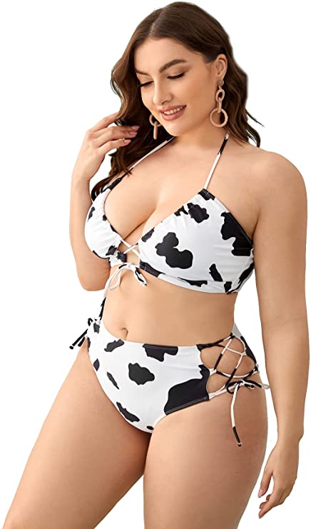 Women's Plus Size Cow Print 2 Piece Swimsuit