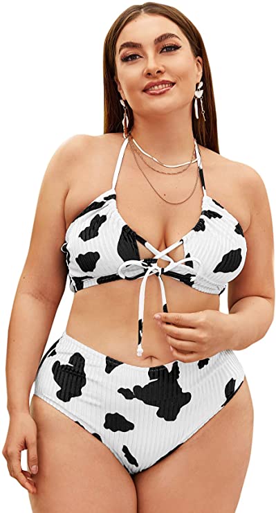 Women's Plus Size Cow Print 2 Piece Swimsuit