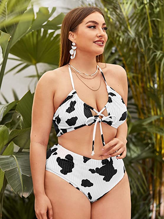 Women's Plus Size Cow Print 2 Piece Swimsuit