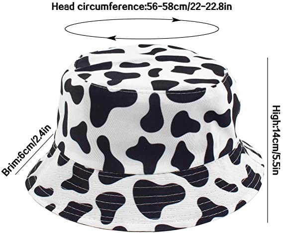 Cute Cow Print Bucket Hat Beach Fisherman Hats for Women, Reversible Double-Side-Wear