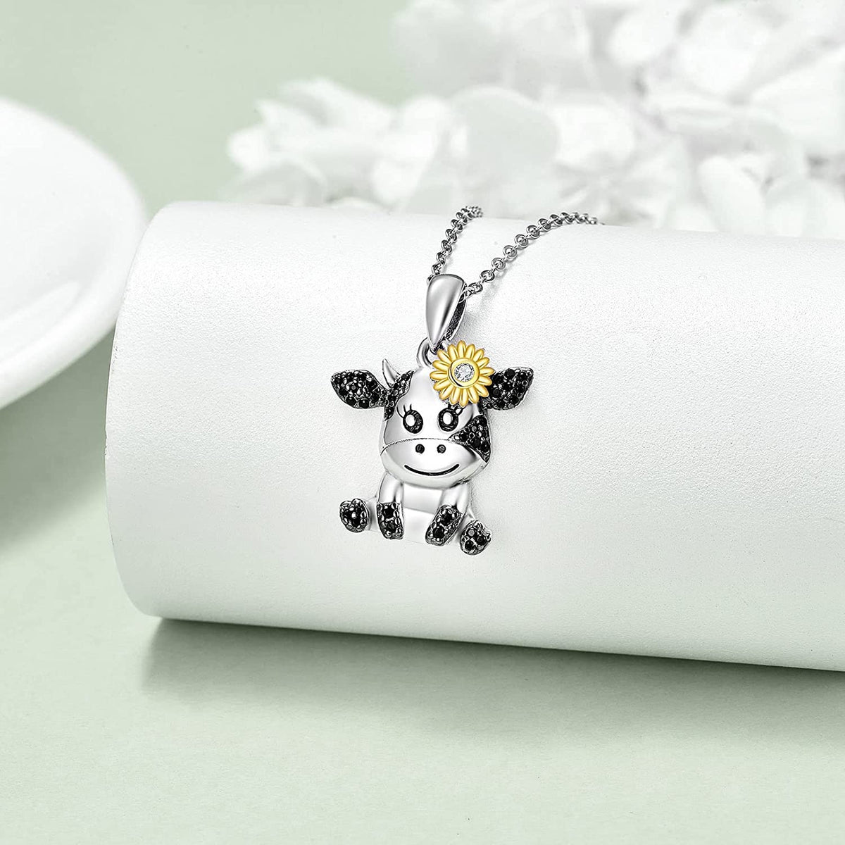925 Sterling Silver Cute Animal Cow Necklace