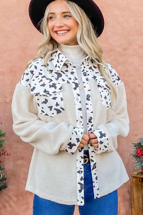 Cow Print Detailed Sherpa Jacket Cowgirl Wear