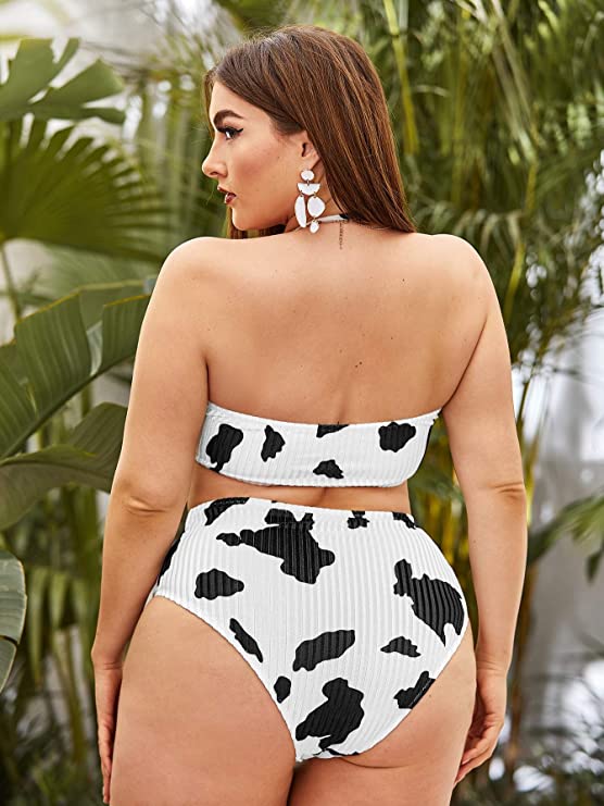 Women's Plus Size Cow Print 2 Piece Swimsuit