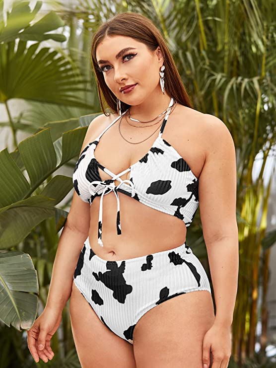 Women's Plus Size Cow Print 2 Piece Swimsuit