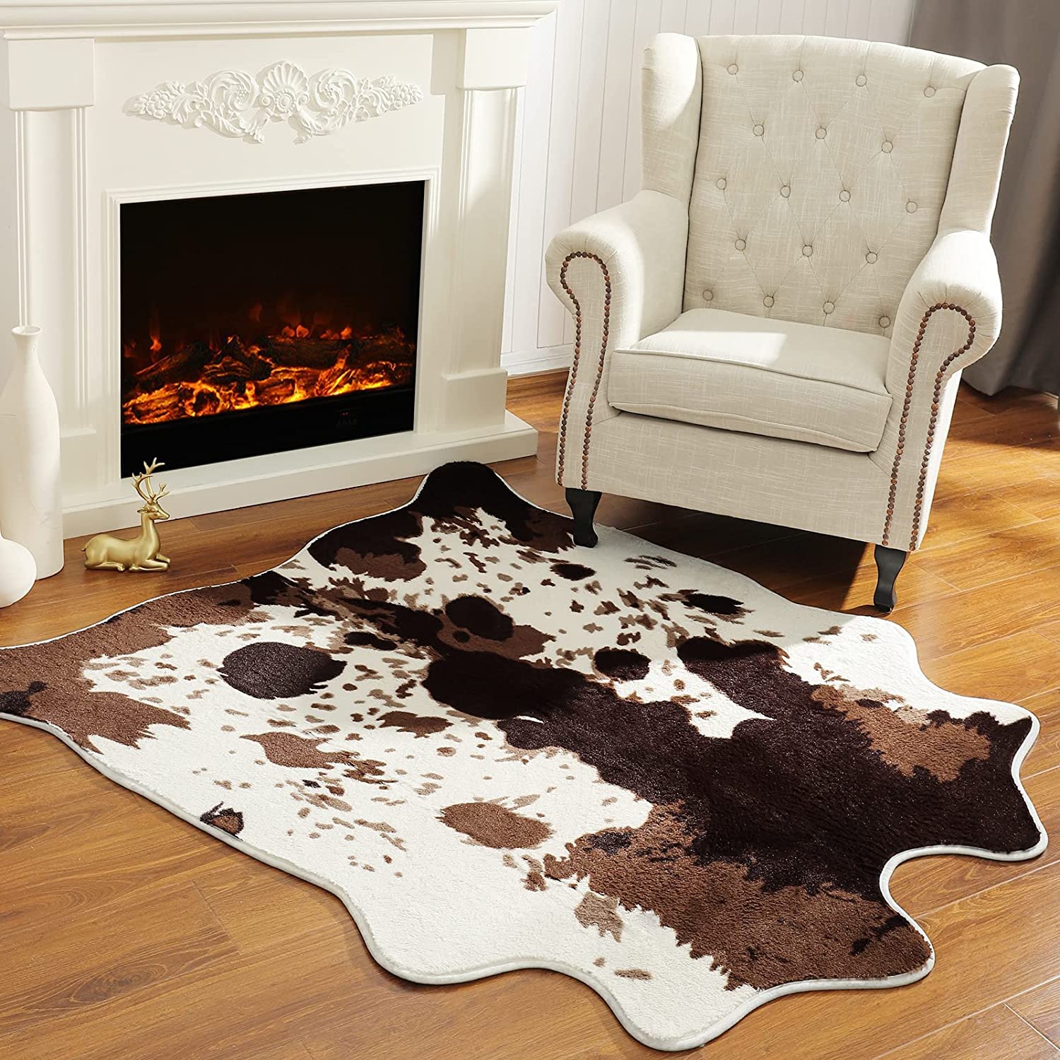 4.6Ft X 5.2Ft Cow Print Rug Faux Cowhide Printed Area Rug Carpet for Home  Decor