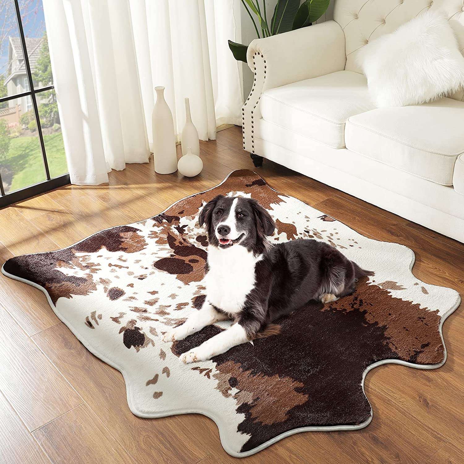 Fluffy Cow Print Rug Faux Cowhide Rugs for Living Room Bedroom