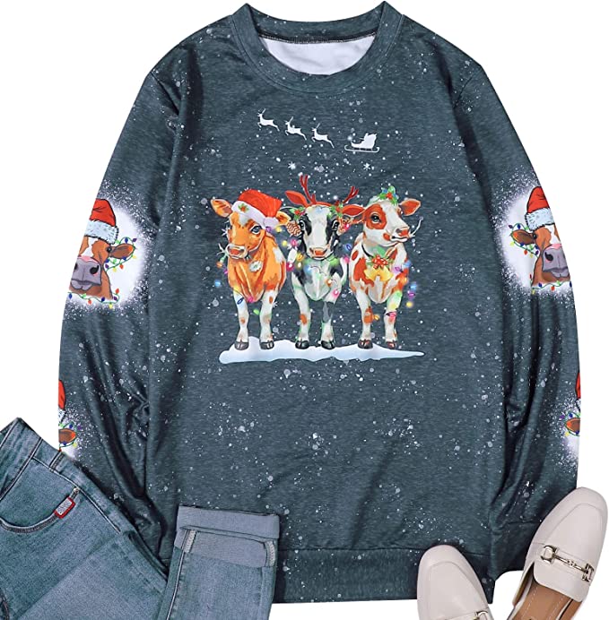Cow Christmas Sweatshirt Women Gift