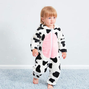 Unisex Baby Cow Animal Costume Winter Autumn Flannel Hooded Romper