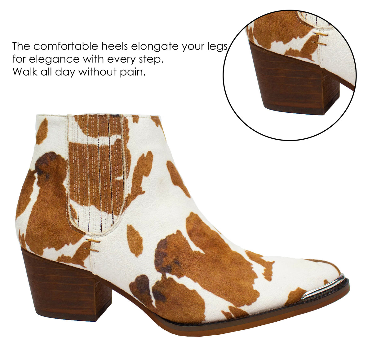Cow Print Booties White Brown Western Boots