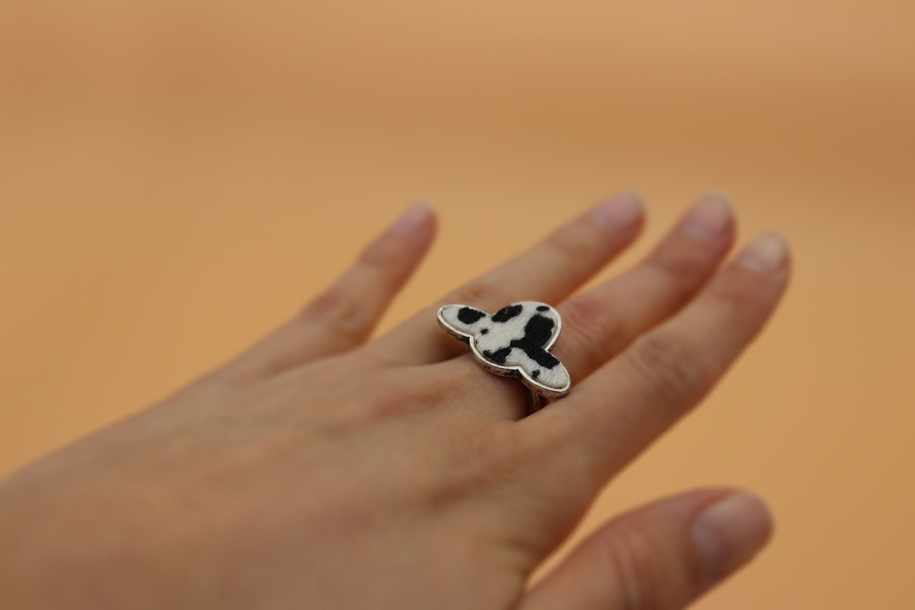 Cow Print Adjustable Size Ring Cow Head Leather Western Rings