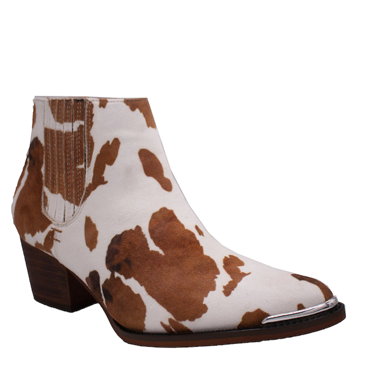 Cow Print Booties White Brown Western Boots