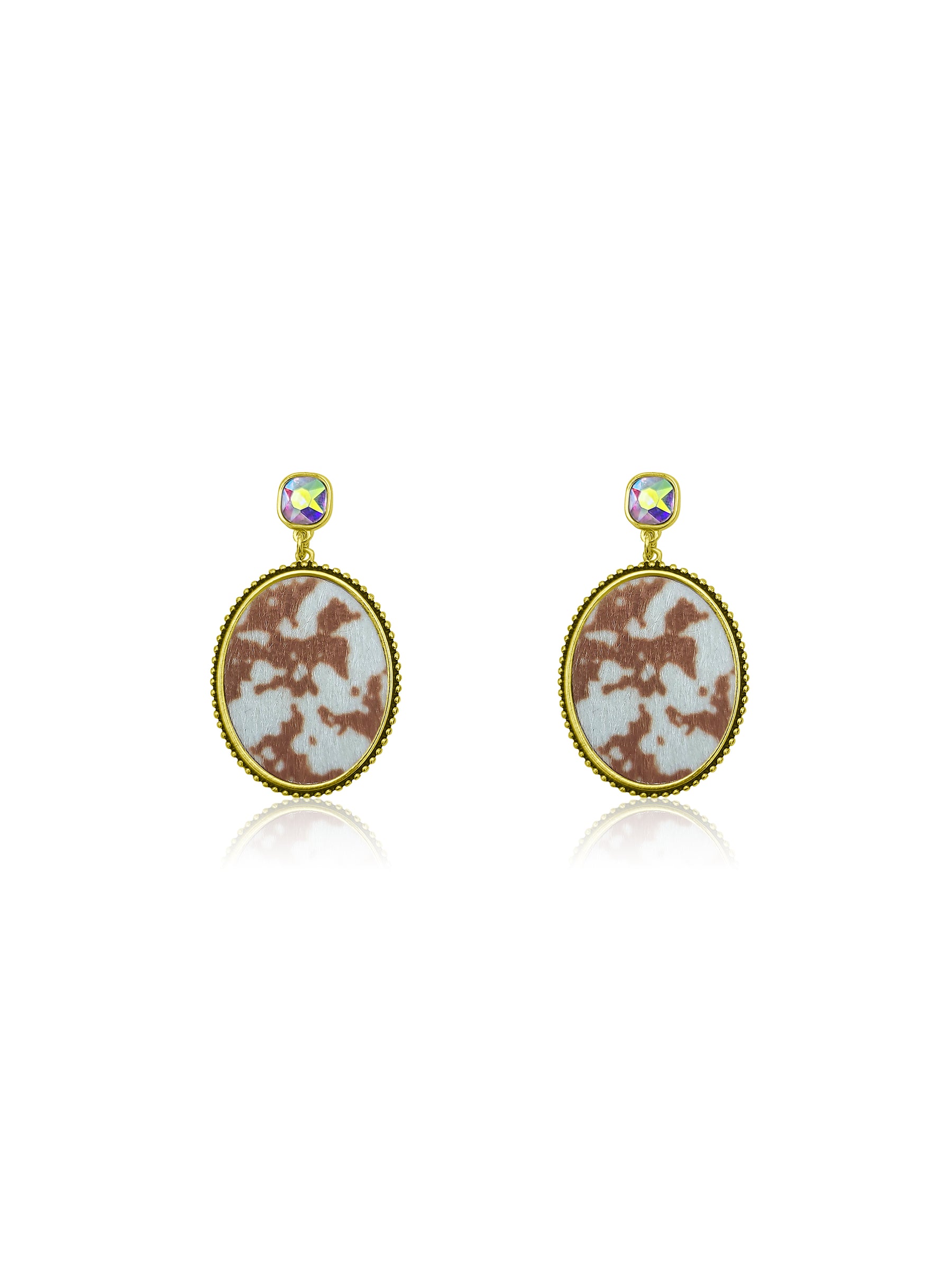 Cow Print Dangle Earrings with Stones
