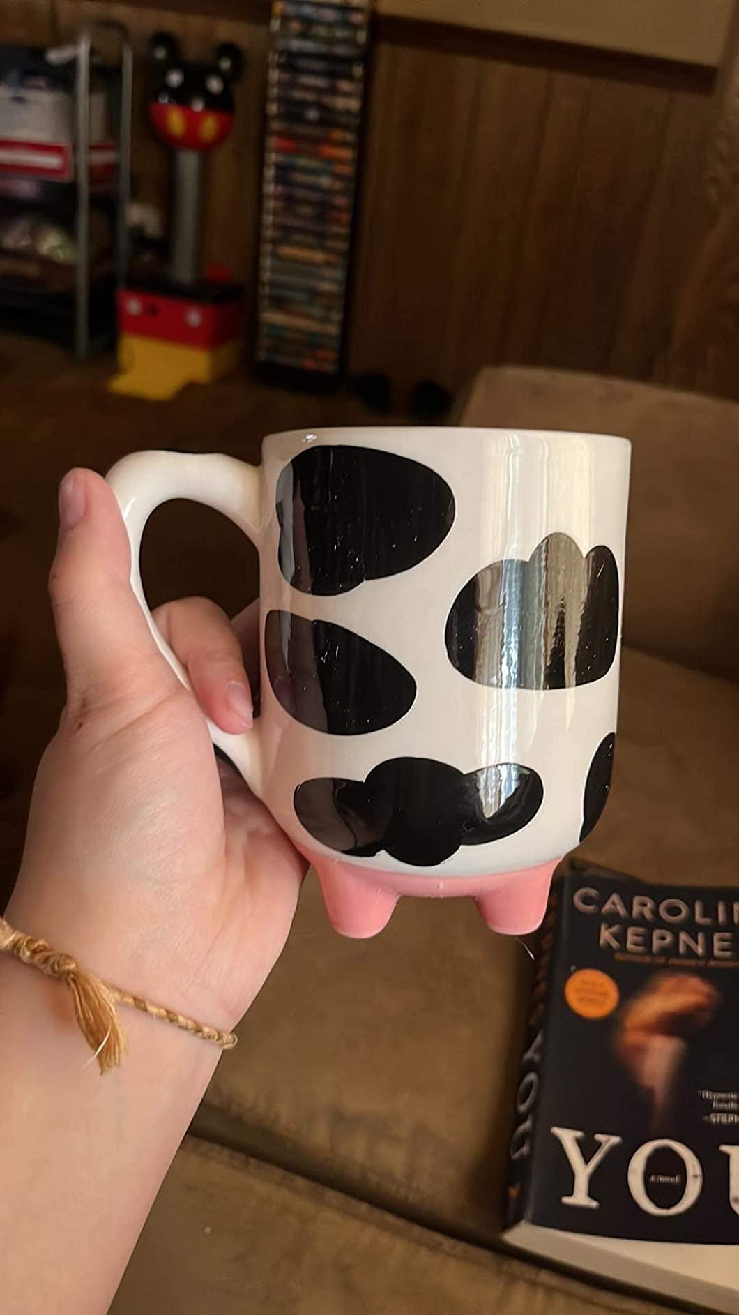 Cow Print Mug with Non-Skid Silicone Feet, Hand Painted Ceramic