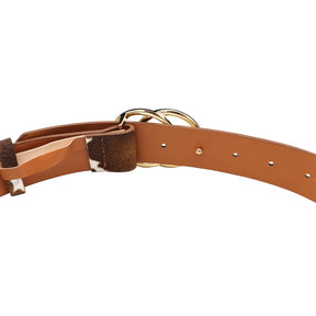 Cow Print Leather Belt for Women, Double O-Ring