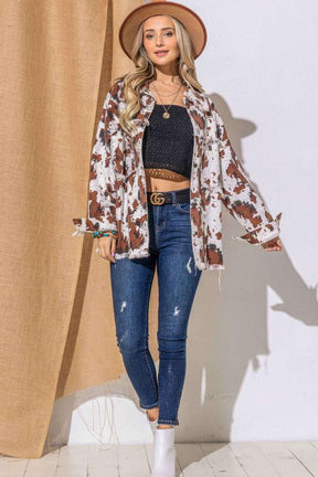 Cow Print Distressed Loose Jacket Cowgirl Women Jacket