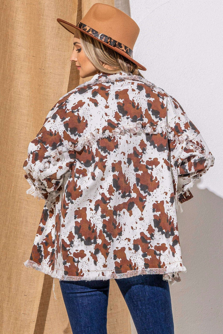 Cow Print Distressed Loose Jacket Cowgirl Women Jacket
