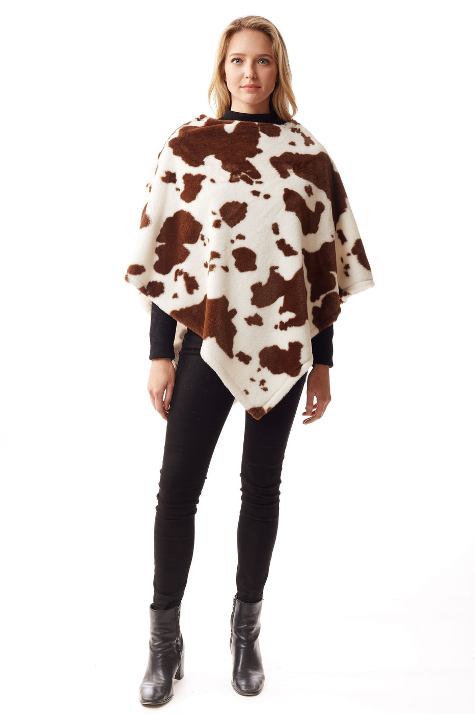Women Cow Print Soft Faux Fur Poncho