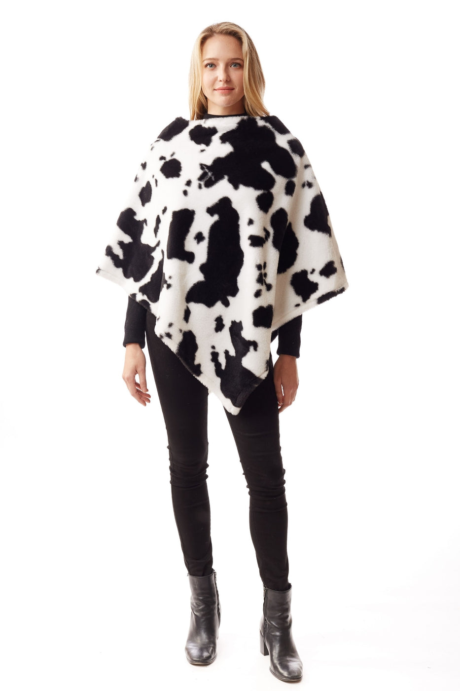 Women Cow Print Soft Faux Fur Poncho